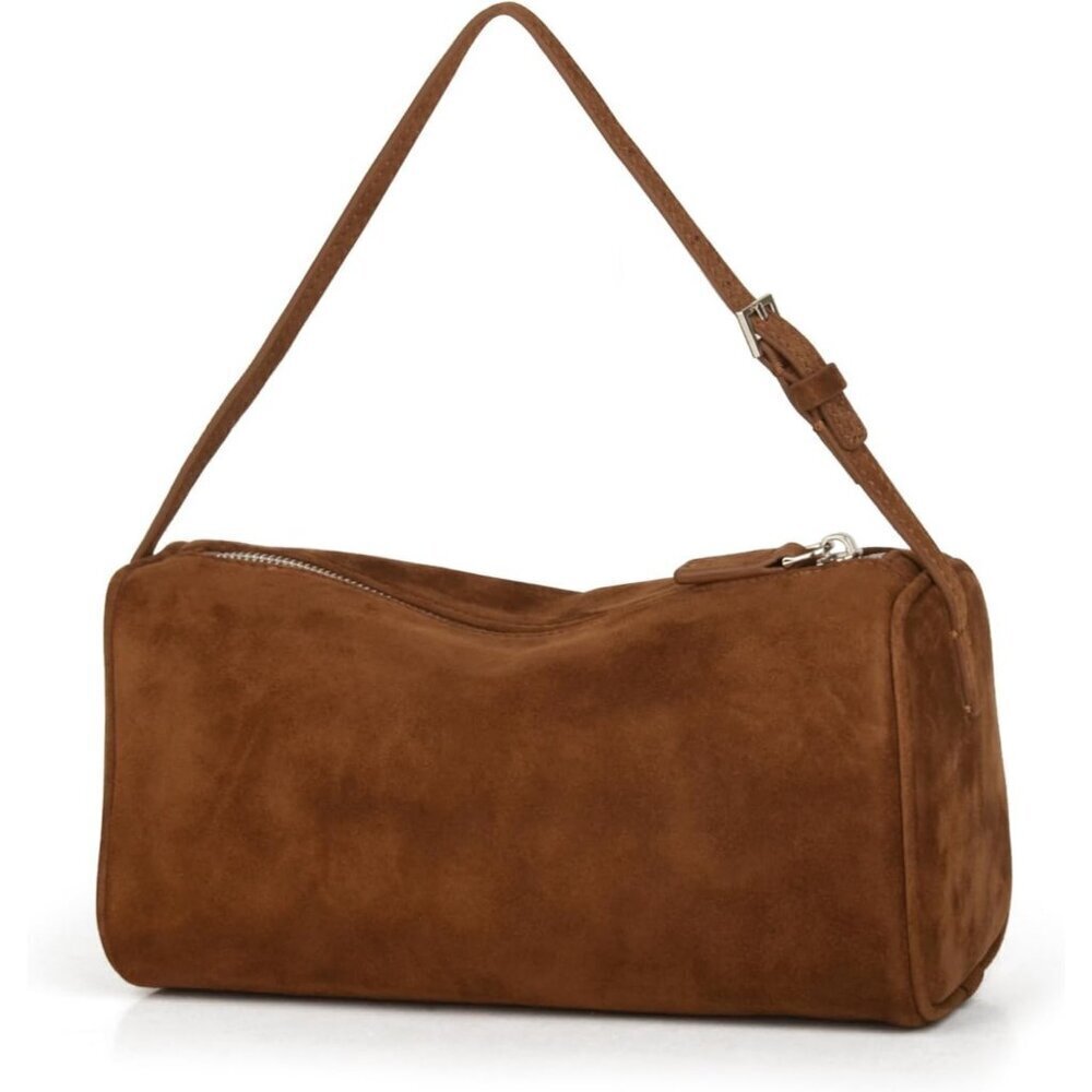 women Brown Suede Leather Small Crossbody Shoulder Bag with Adjustable strap